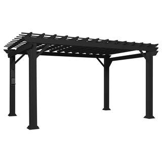 Backyard Discovery Stratford 14 ft. x 10 ft. Black Steel Traditional Pergola with Sail Shade Soft... | The Home Depot