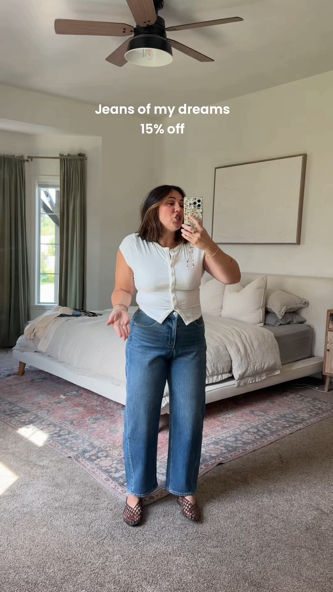 Too: M
Jeans: L, R - stretchy but firm and smoothing. Sitting friendly. Barrel. 
Code: NINAXSPANX

#LTKCon #LTKMidsize #LTKSaleAlert
