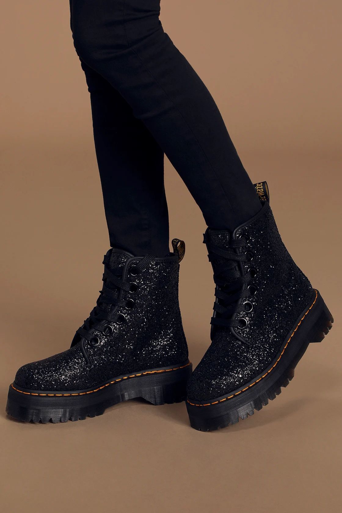 Molly Black Glitter Lace-Up Platform Boots | Lulus