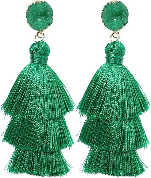 Rave Envy Colorful Tassel Earrings for Women - Layered Tassle Earrings - Choice of Color | Amazon (US)