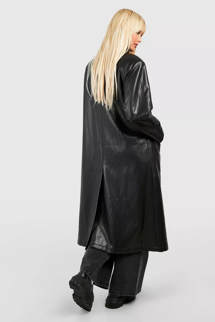 Faux Leather Maxi Button Detail Trench Coat | boohoo (US & Canada)