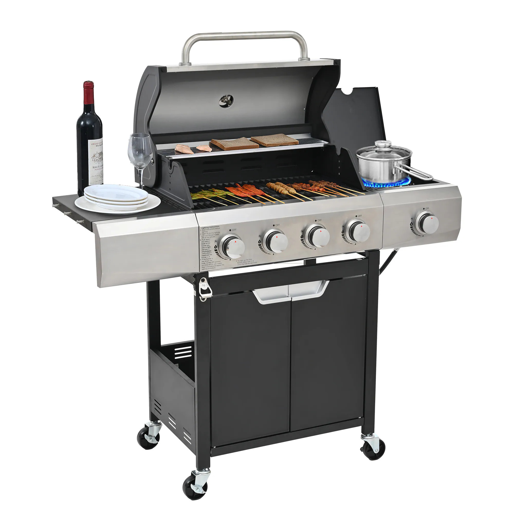 Mondawe Black 4 -Burner Liquid Propane Gas Grill 1 -Side Burner Stainless Steel one_size | MO-GH05088 | Lowe's