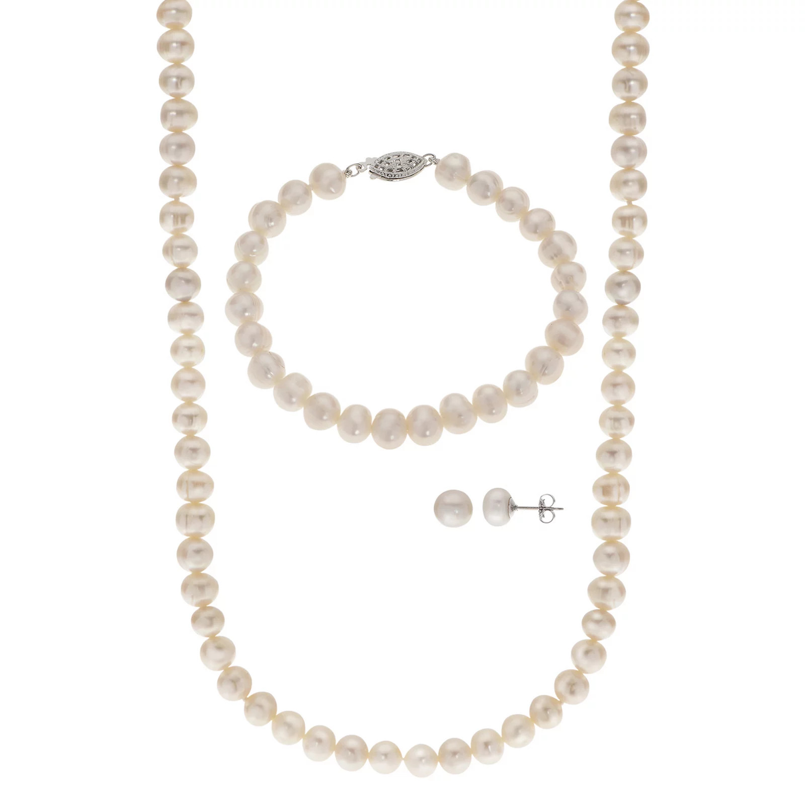 PearLustre by Imperial Freshwater Cultured Pearl Necklace Bracelet & Stud Earring Set, Women's, Size | Kohl's