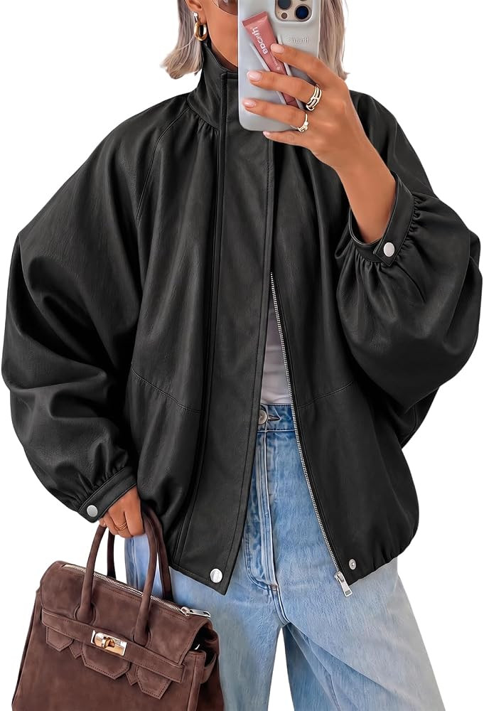 Cicy Bell Womens Faux Leather Jackets Bomber Long Sleeve Zipper Fall Coats | Amazon (US)