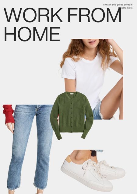 Work from home outfit, casual, classic style, white button up, agolde jeans, soludos sneakers, white sneakers, green cardigan, white tee 

#LTKstyletip #LTKxPrime #LTKfindsunder100