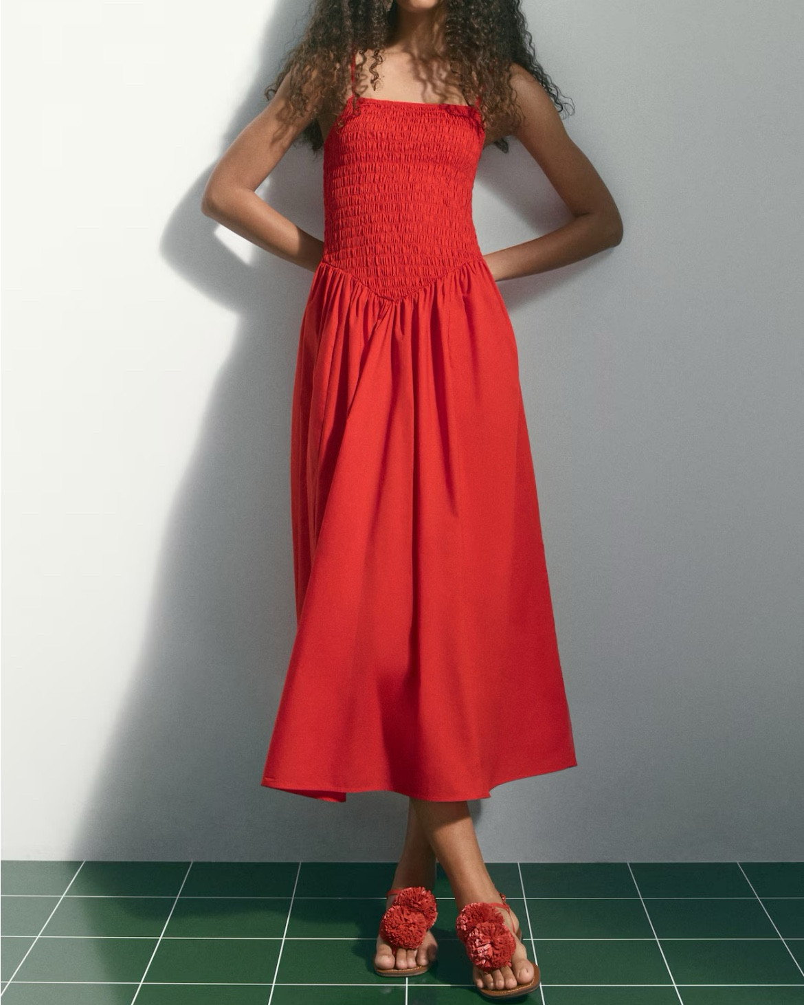 Red smocked midi dress 

#LTKSeasonal