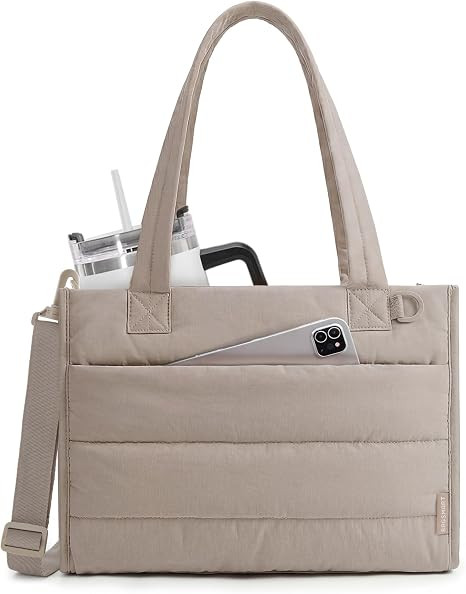 BAGSMART Small Tote Bag for Women, Puffer Quilted Work Tote Bag, Zipper Closure for Work Travel C... | Amazon (US)