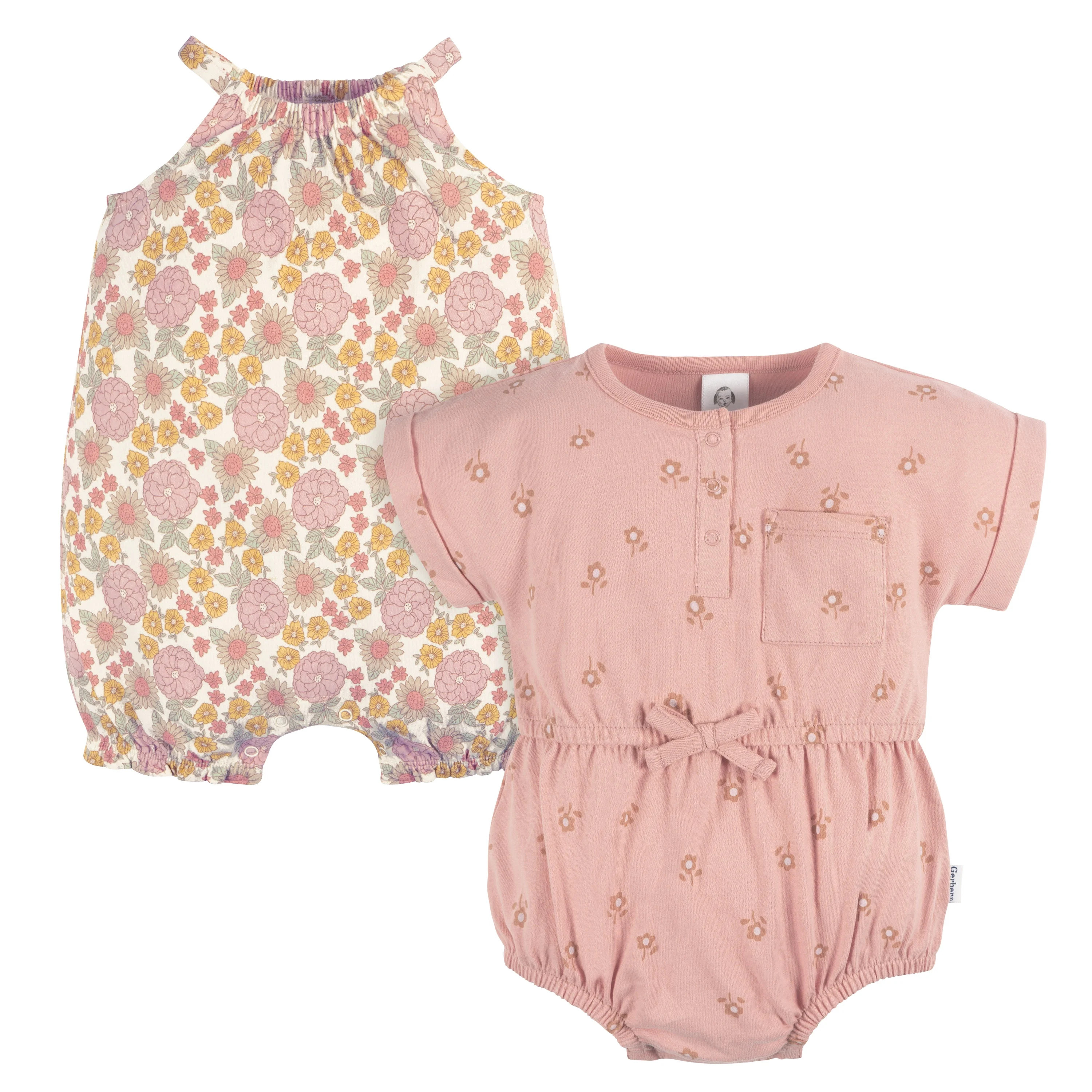 Gerber Baby Girl Rompers, 2-Pack, Sizes Newborn - 24 Months - Walmart.com | Walmart (US)