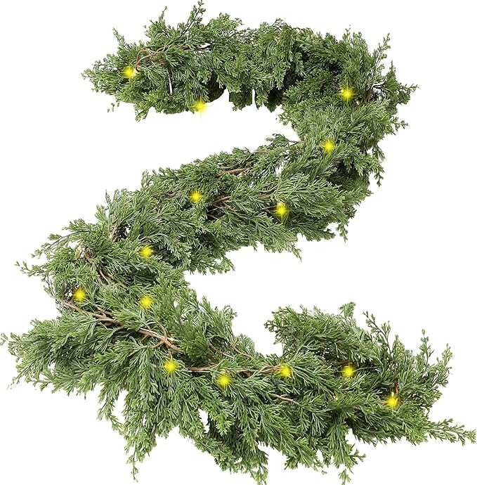 LED Christmas Cedar Garland Artificial Pine Cypress Vines with Light Christmas Garland with Light... | Amazon (US)