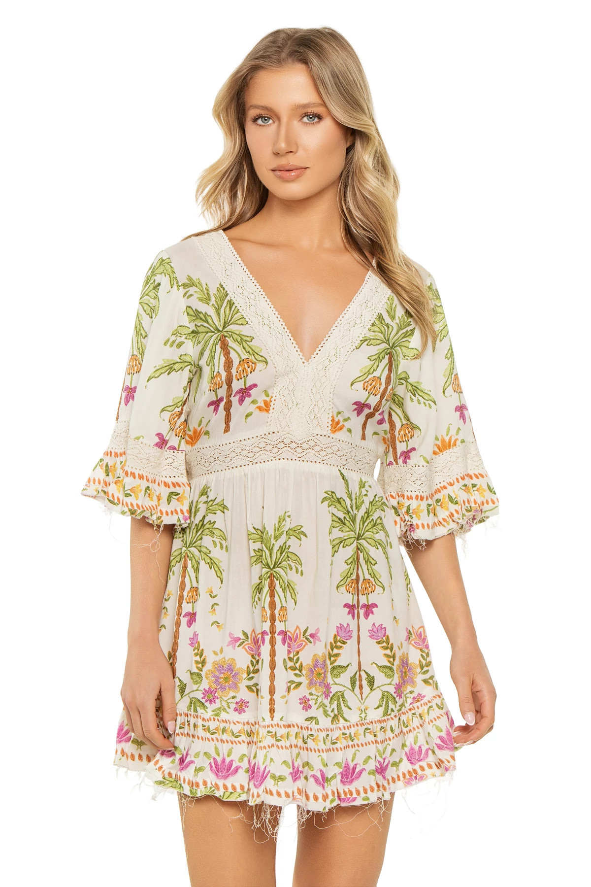 Crochet Trim Tropical Print Mini Dress | Everything But Water