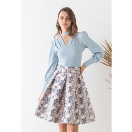 Buttoned Choker V-Neck Crop Top in Baby Blue | Chicwish