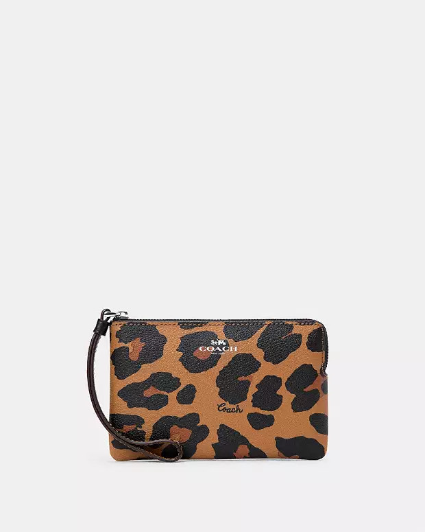 Corner Zip Wristlet With Leopard Print | Coach Outlet US