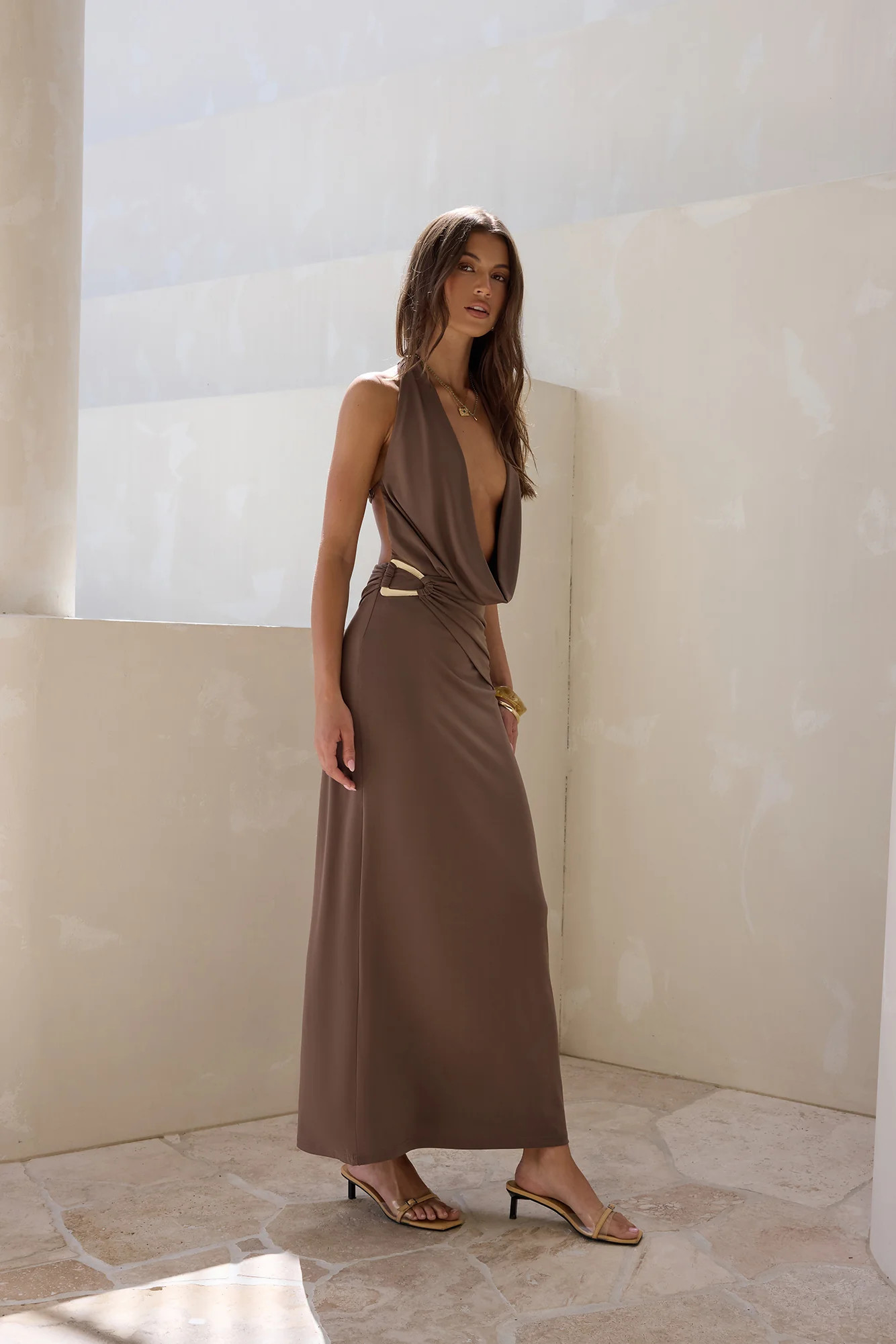Kiss Journeys Halter Maxi Dress Brown | Fortunate One
