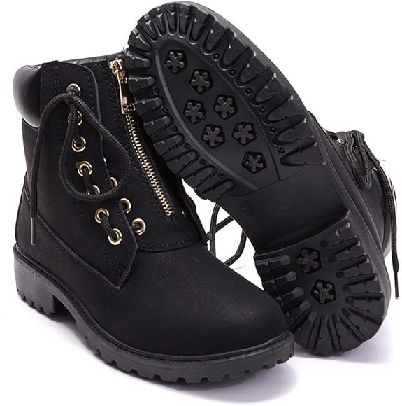 DADAWEN Women's Round Toe Waterproof Ankle Bootie Lace Up Low Heel Work Combat Boots | Amazon (US)