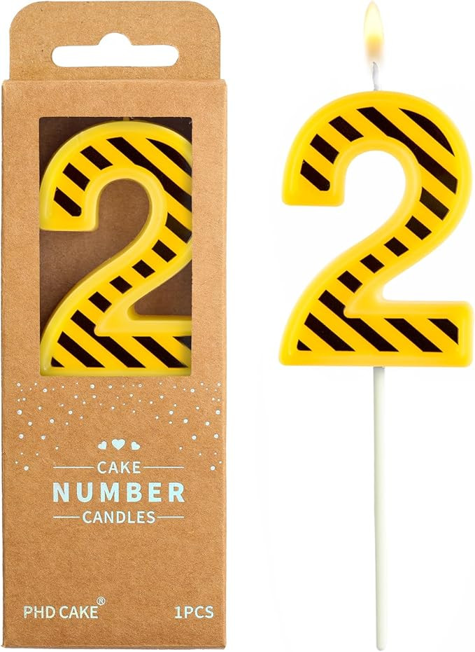 PHD CAKE 2.76 Inch Number 2 Construction Birthday Candles, Yellow and White Stripes Number Candle... | Amazon (US)
