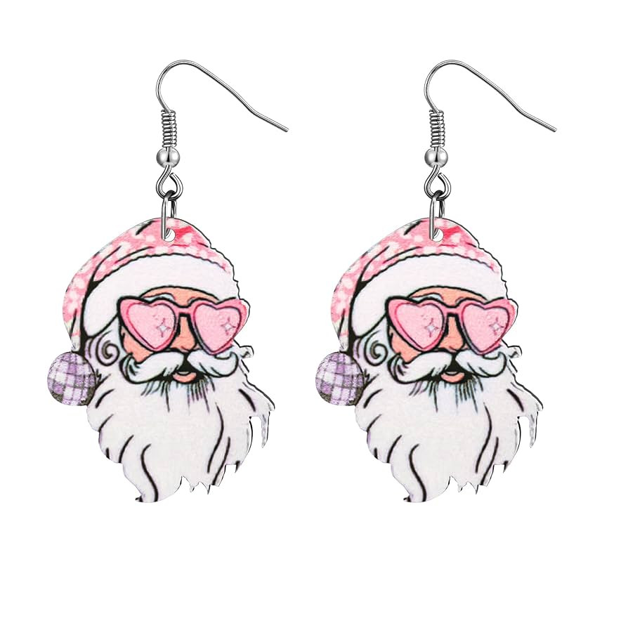 Pink Christmas Earrings for Women Wooden Santa Earrings for Teens Lightweight Pink Santa Dangle E... | Amazon (US)