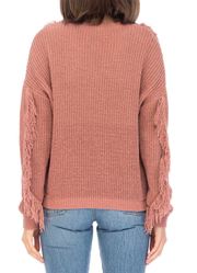 V-Neck Cable Knit Fringe Sweater | Bobeau