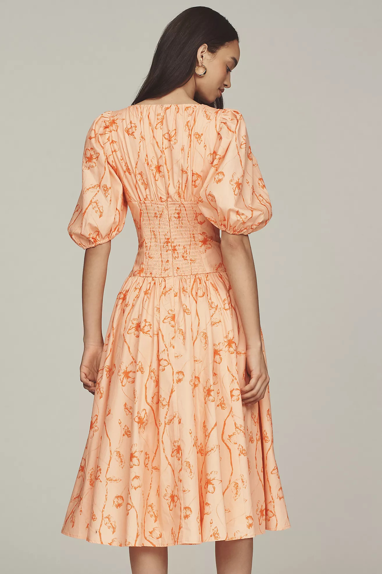Hutch Madilyn Puff-Sleeve V-Neck Midi Dress | Anthropologie (US)