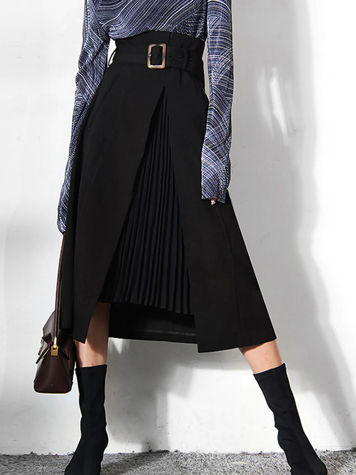 Irregular Package Belted Midi Skirt | Commense