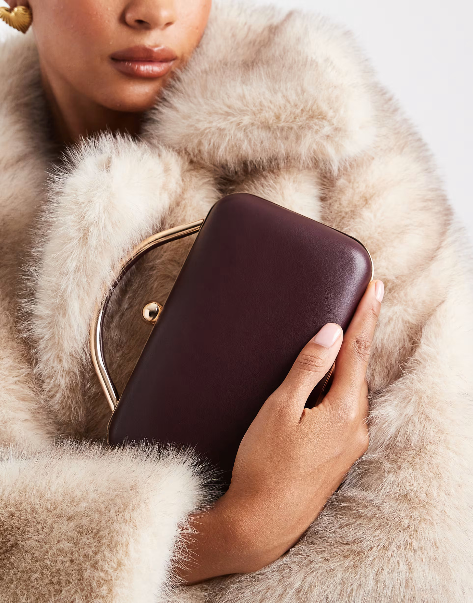 ASOS DESIGN coated round frame clutch bag in burgundy | ASOS (Global)