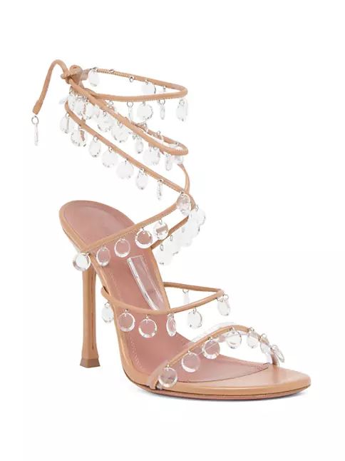 Tina Leather Embellished Ankle-Wrap Sandals | Saks Fifth Avenue
