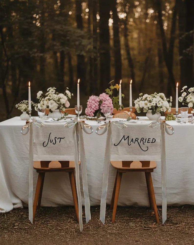 Hand Painted Just Married Signs for Chairs - Bride & Groom Sweetheart Table Sign Decor - Etsy | Etsy (Global)