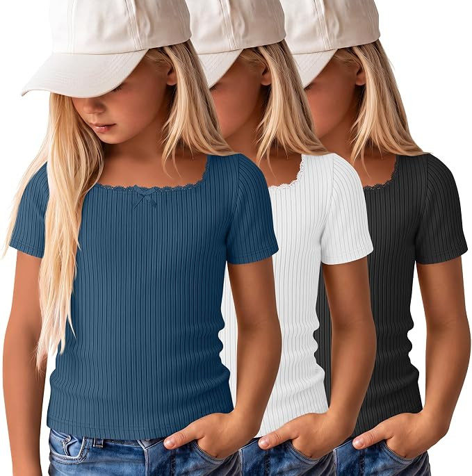 3 Pack Girls Square Neck Lace Tops | Amazon (US)