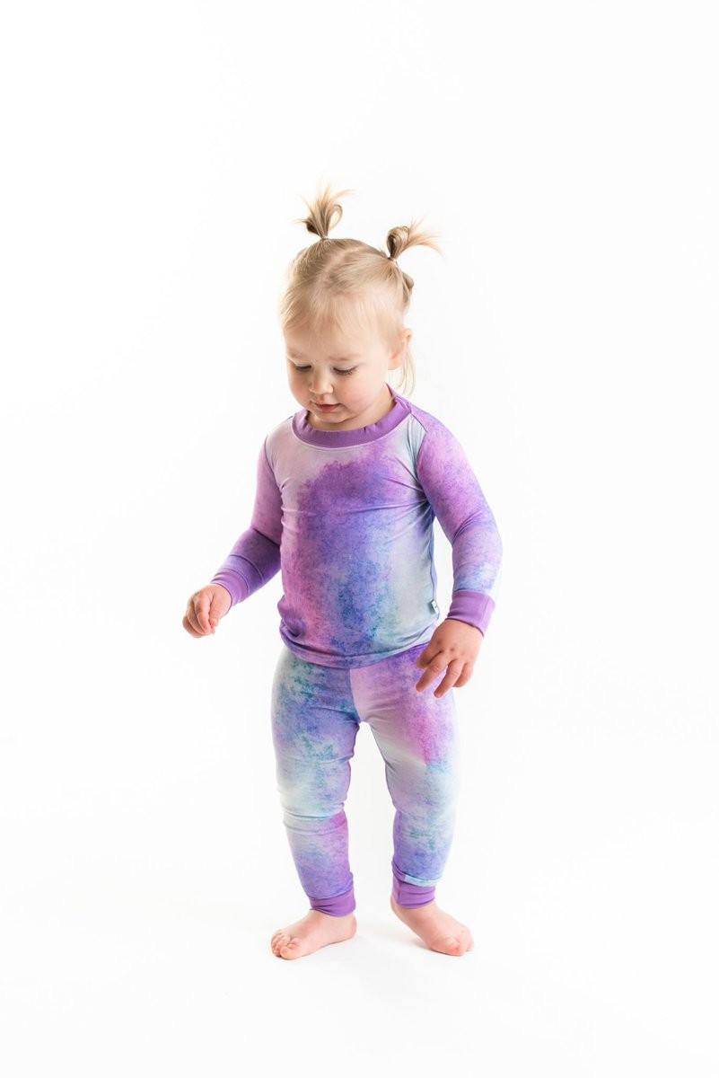 Purple Watercolor Two-Piece Bamboo Viscose Pajama Set | Little Sleepies