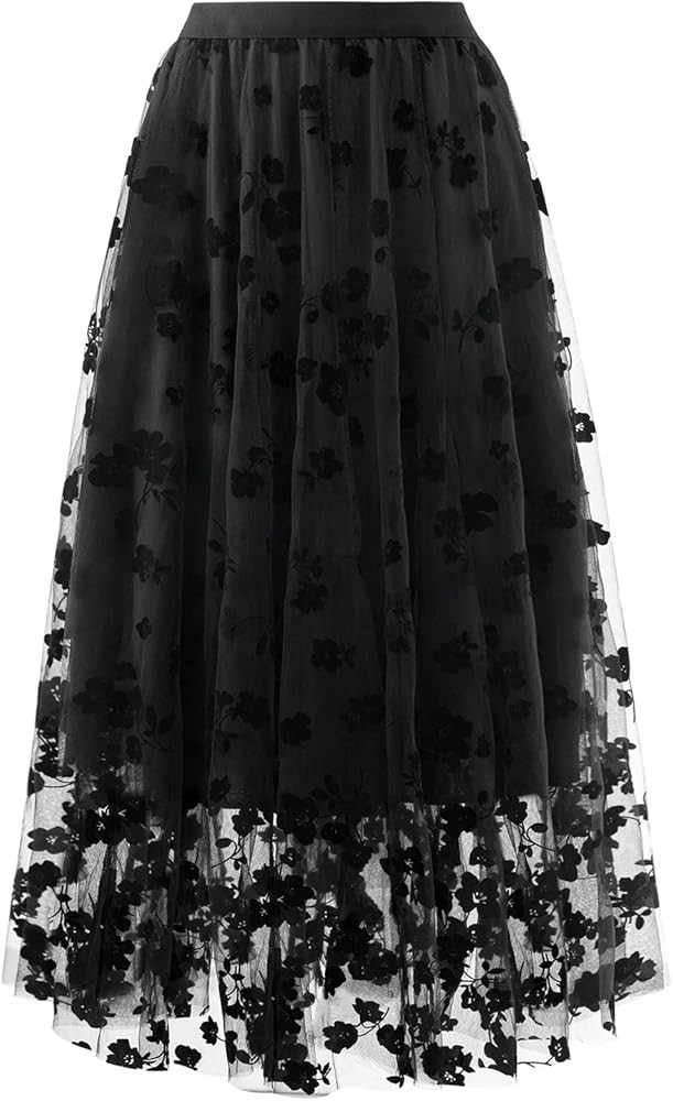 Skirts for Women Midi Long Length Dressy Casual Trendy Summer Tulle A-Line Floral High Waist Skir... | Amazon (US)