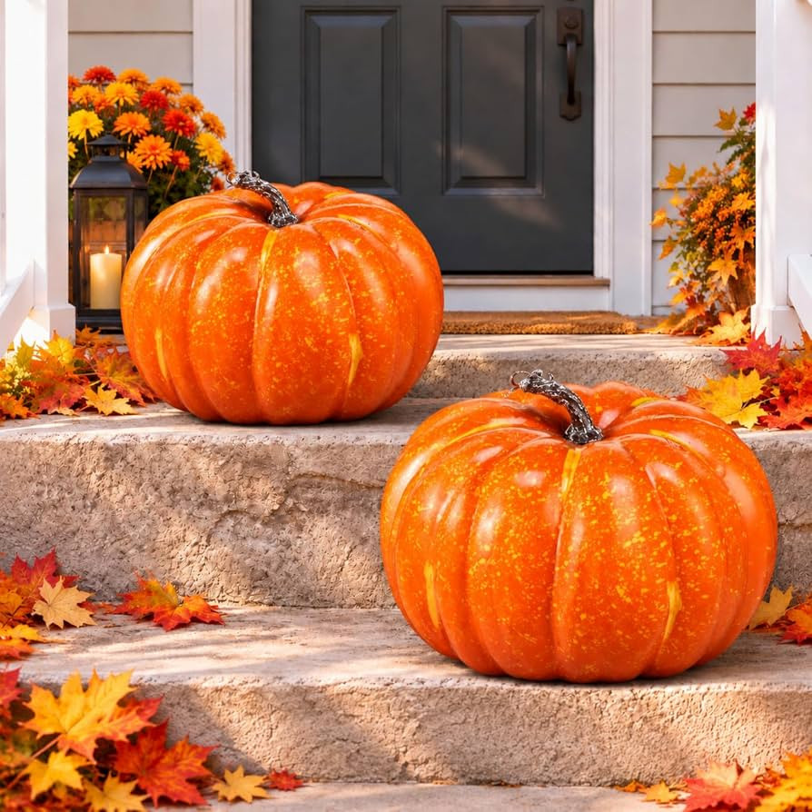 Colingmill 2 Pcs 9.84 Inch Large Faux Fall Pumpkin for Indoor Outdoor Decor | Amazon (US)