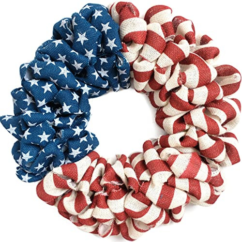 20Inch Patriotic Burlap Wreath, 4th of July Summer Burlap Stripe and Stars Printed Wreath for The Front Door, Handcrafted Memorial Day American Flag Printed Home Decoration for Indoor and Outdoor | Amazon (US)