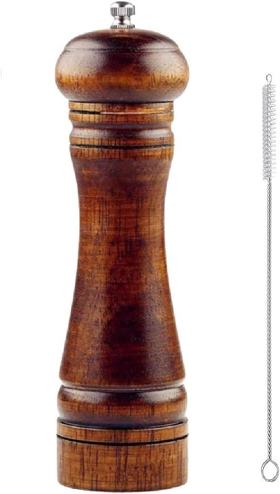 Wooden Pepper Mill or Salt Mill with a cleaning brush - 8 inch tall - Best Pepper or Salt Grinder... | Amazon (US)