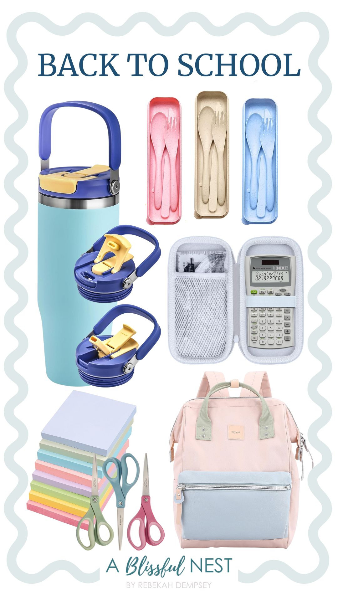 These back to school finds are practical, stylish, and ready for the school year. Shop here.

Laptop backpack, colorful sticky notes, scissors, pencil case, reusable travel utensils set with case, and tumbler with handle. 

 #LTKKids