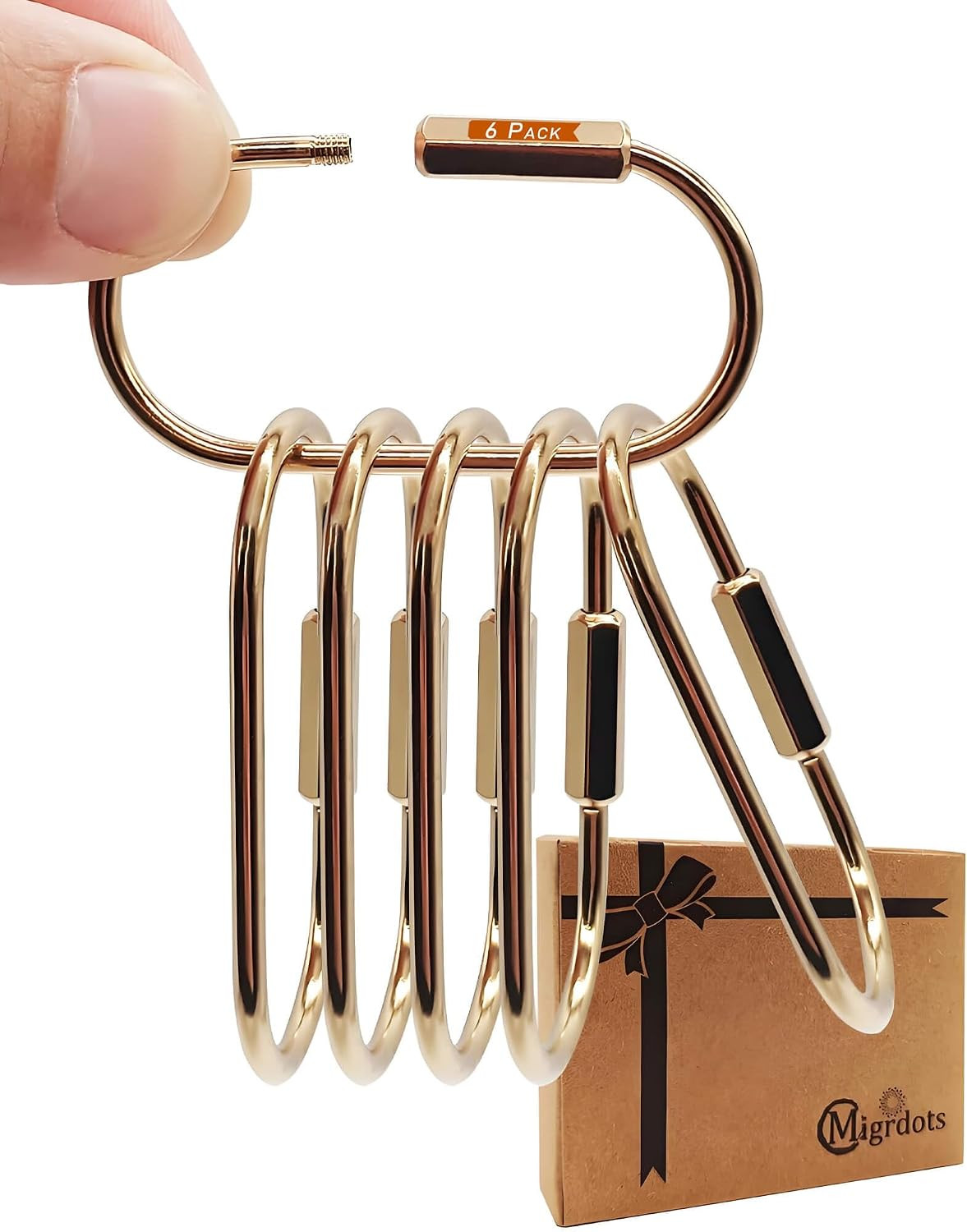 Migrdots Brass Gold Carabiner Clip for Keys - Loose Leaf Binder Rings, Screw Lock Keychain and Carabiner Clip with Lock for Backpacks, Luggage Tags, Pet Collar Clips and Outdoor Accessories, 6 Packs | Amazon (US)