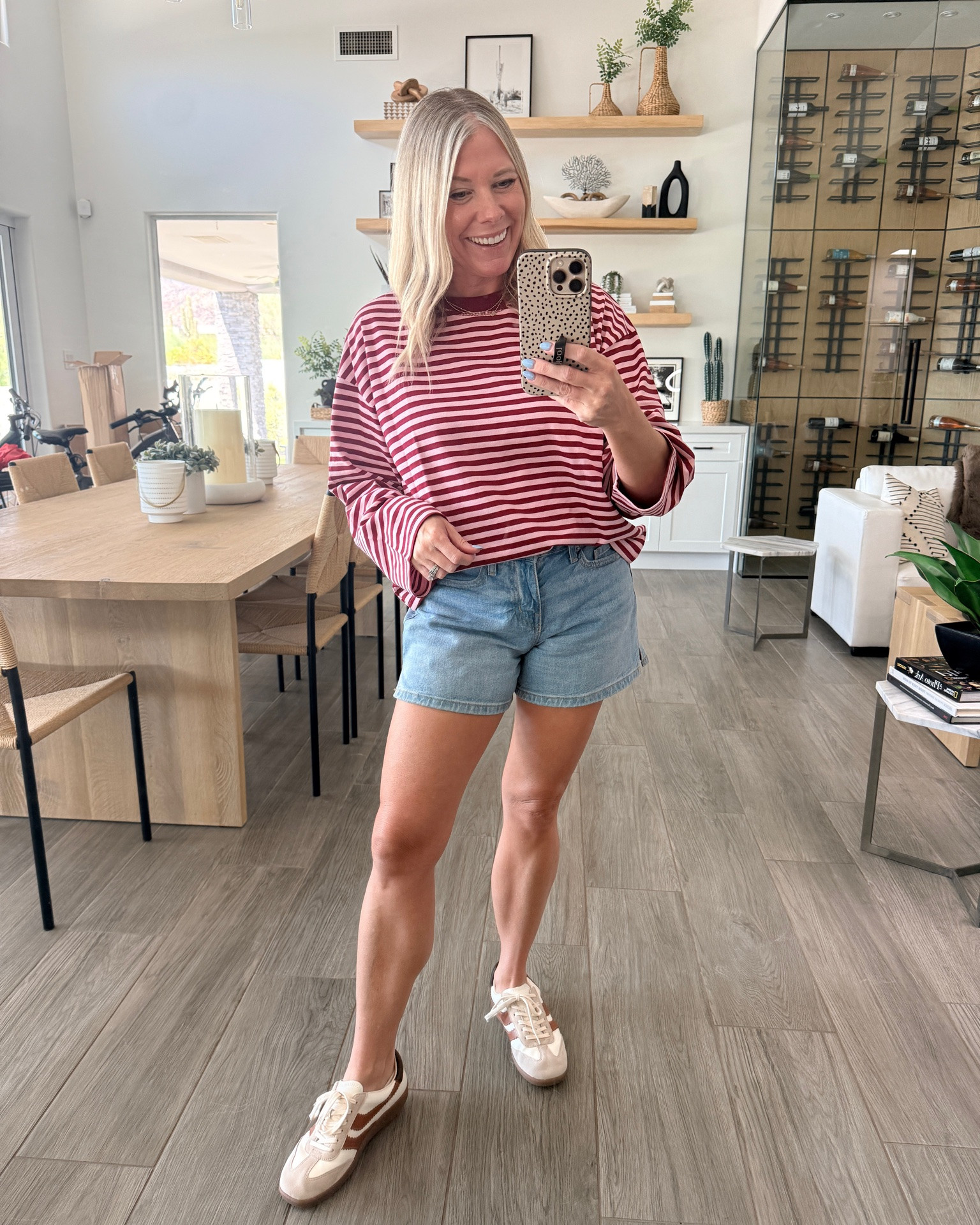 Size small striped long sleeve t-shirts. Size 4 denim shorts and sneakers tts.

#LTKootd #LTKOver40 #LTKSeasonal