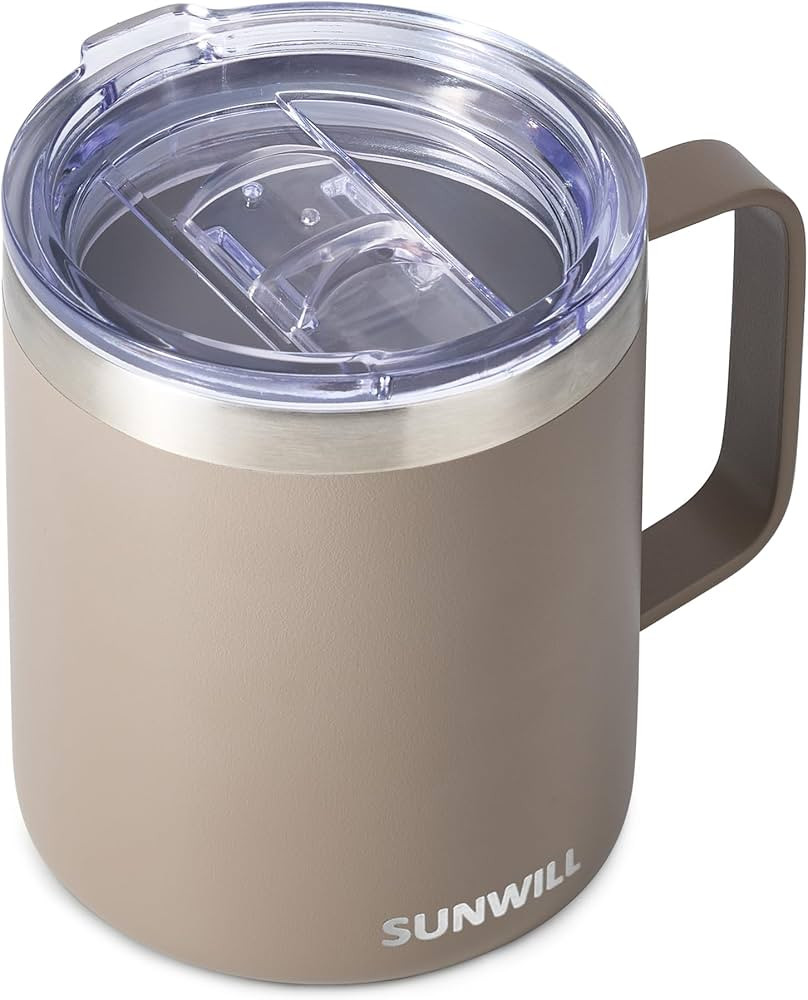 SUNWILL Coffee Mug with handle and lid 14oz, Insulated Camping Mug, Double Wall Stainless Steel T... | Amazon (US)