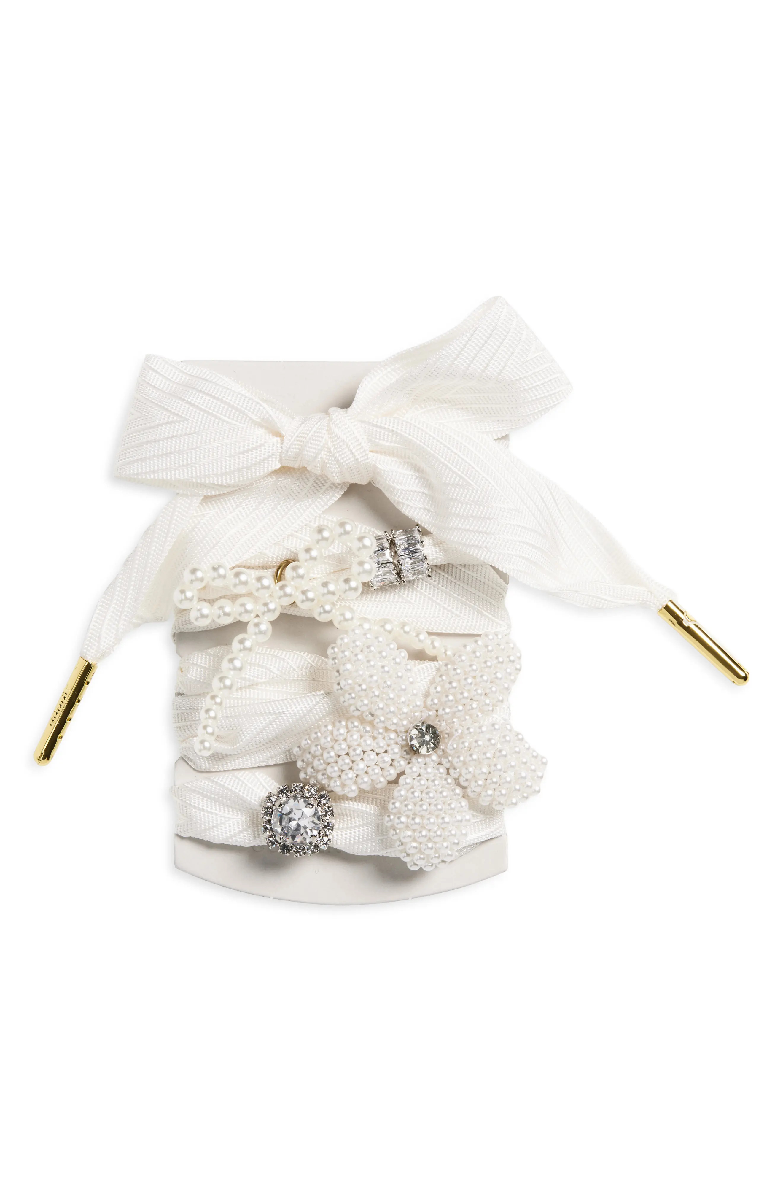 Golden Goose Skins Crystal & Faux Pearl Charm Shoelaces in Optic White at Nordstrom | Nordstrom