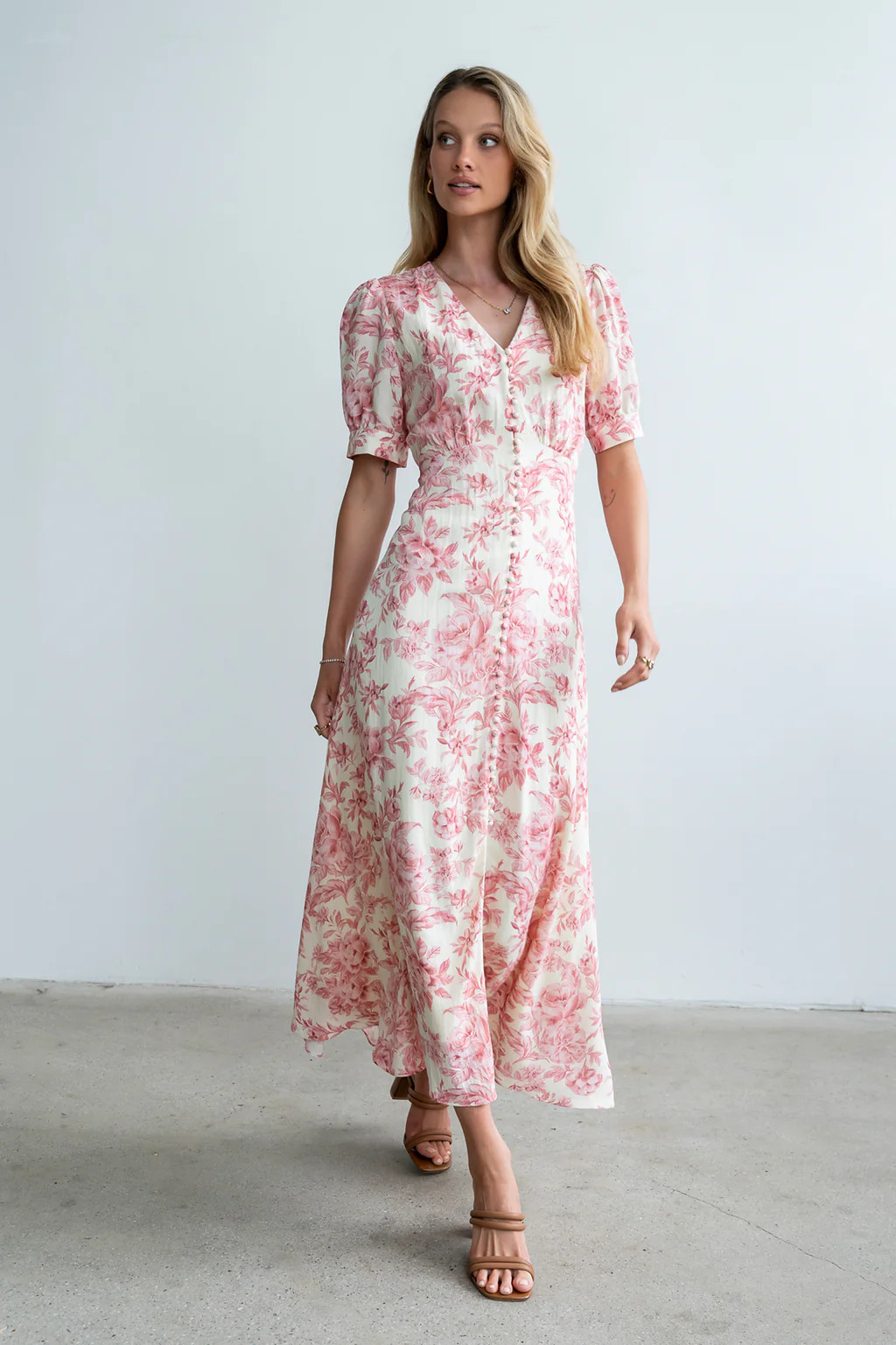 Lia Floral Midi Dress in Pink | Böhme US