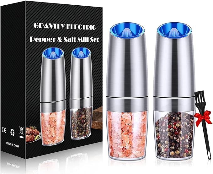 XinXu Pepper Grinder Set,Gravity Electric Salt And Pepper Mill Grinder Set Stainless Steel Automa... | Amazon (US)