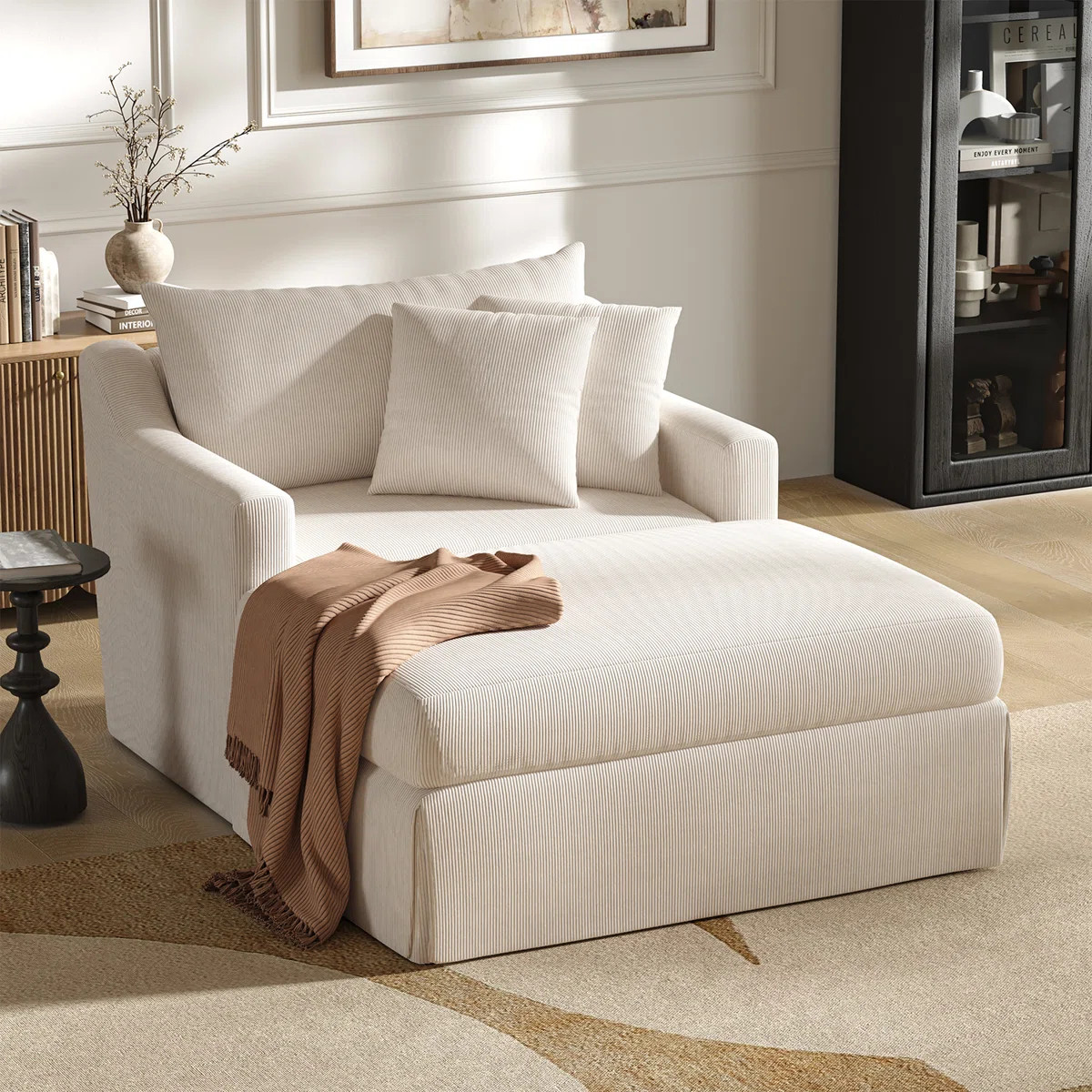 Berte 45" W Modern Farmhouse Corduroy Slipcovered Accent Chair with 3 Pillows | Wayfair North America