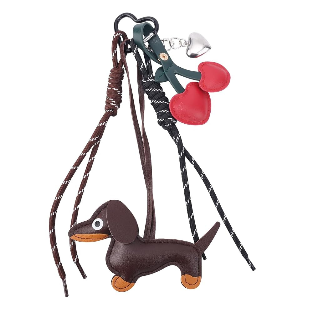 BOXOB Leather Dachshund Keychain, Cute Dog Heart Cherry Keyring Puppy Bag Pendant Key Chain Charm... | Amazon (US)