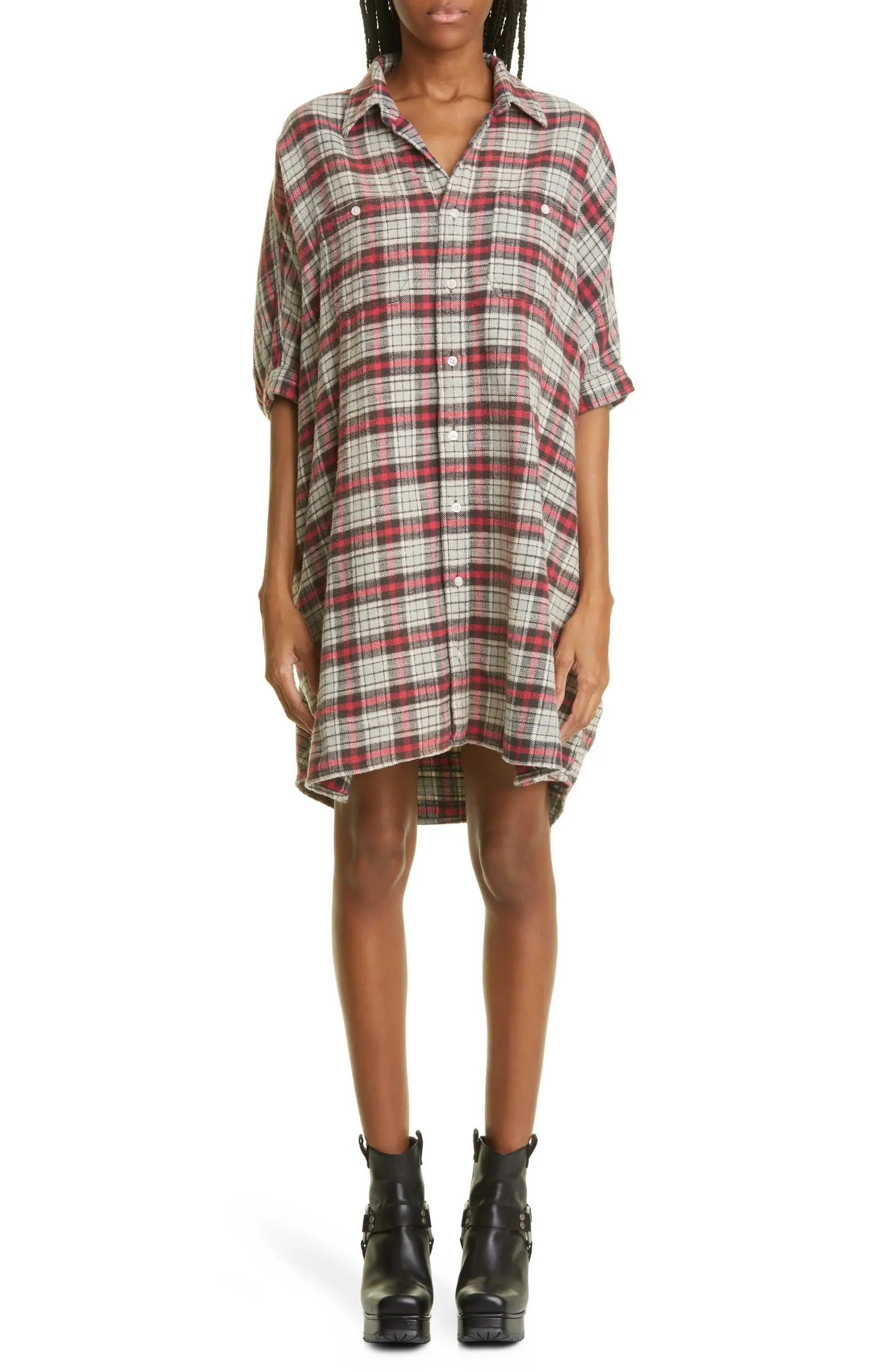 R13 Plaid Oversize Cotton Flannel Shirtdress | Nordstrom | Nordstrom