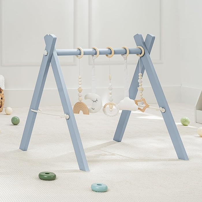 Comfy Cubs Wooden Baby Play Gym - Natural Finish Pinewood Baby Activity Gym with 5 Sensory Hangin... | Amazon (US)