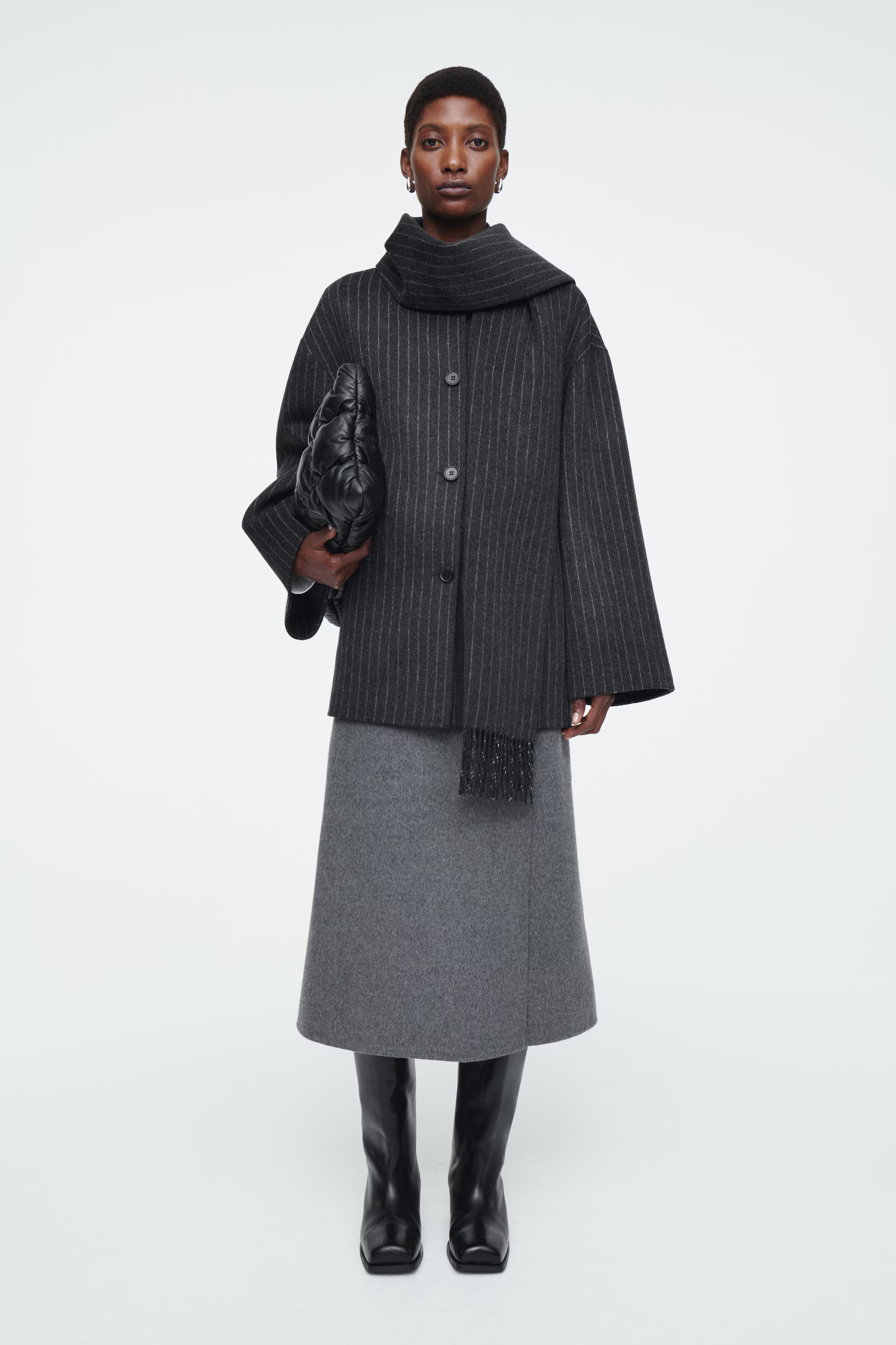 OVERSIZED WOOL-BLEND SCARF JACKET - CHARCOAL / PINSTRIPED | COS (AU)