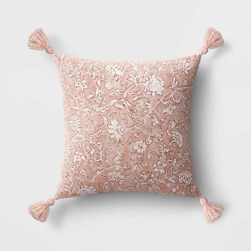 Floral Tassel Outdoor Throw Pillow Blush - Threshold™ | Target