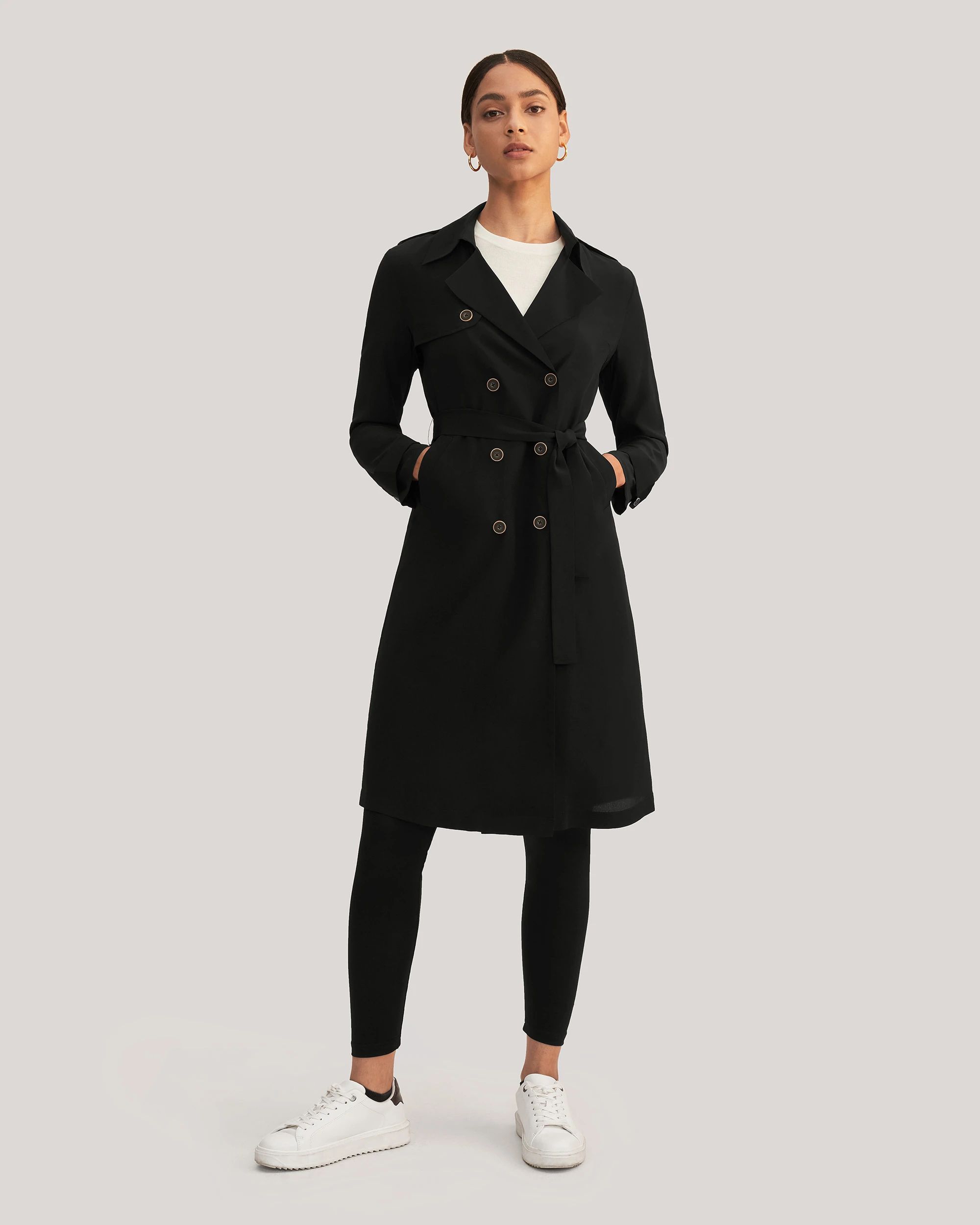 Classic Double-Breasted Silk Trench Coat | LilySilk