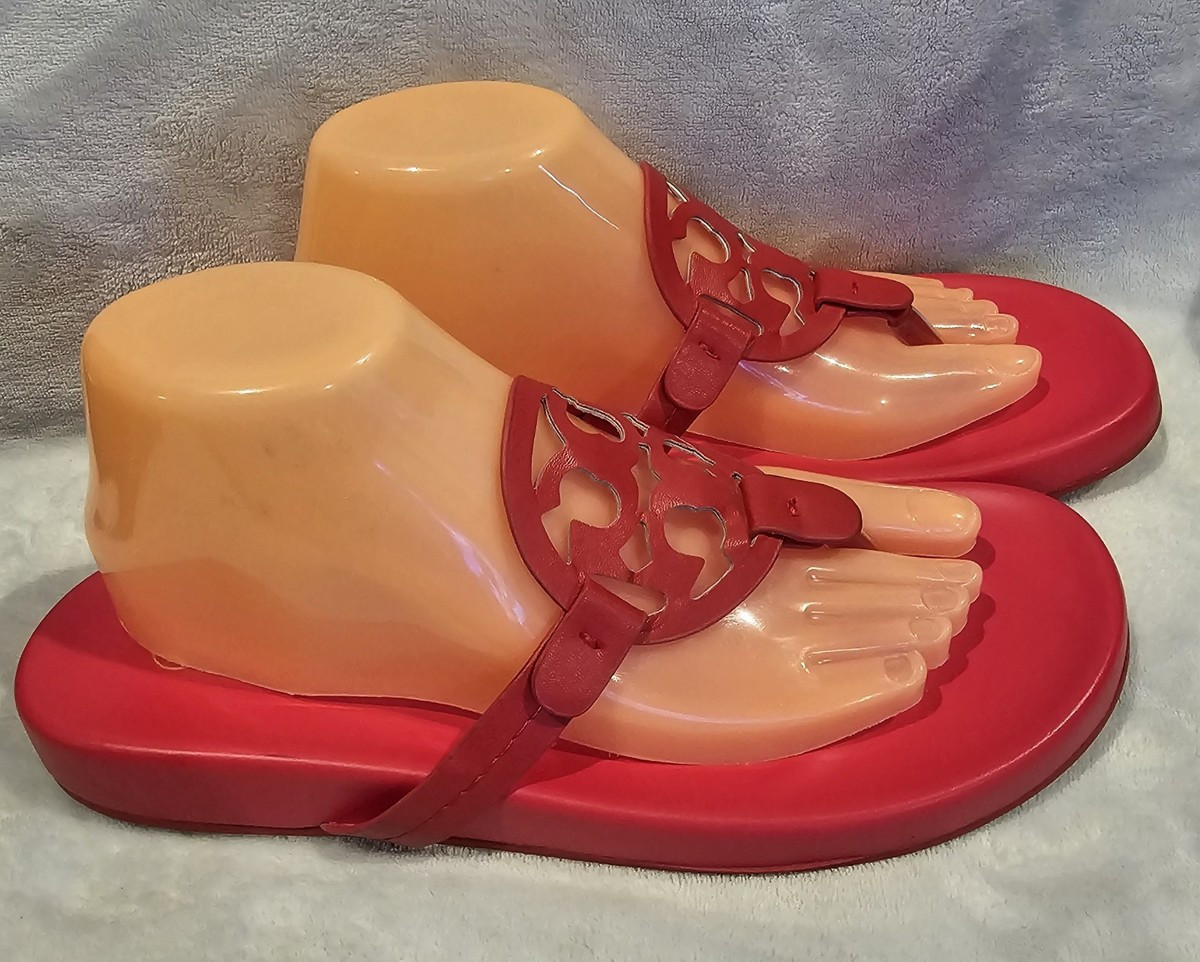 Tory Burch Miller Cloud Logo Flat Sandals Thongs Shoes Red-Size 6.5-WORN ONCE | eBay US