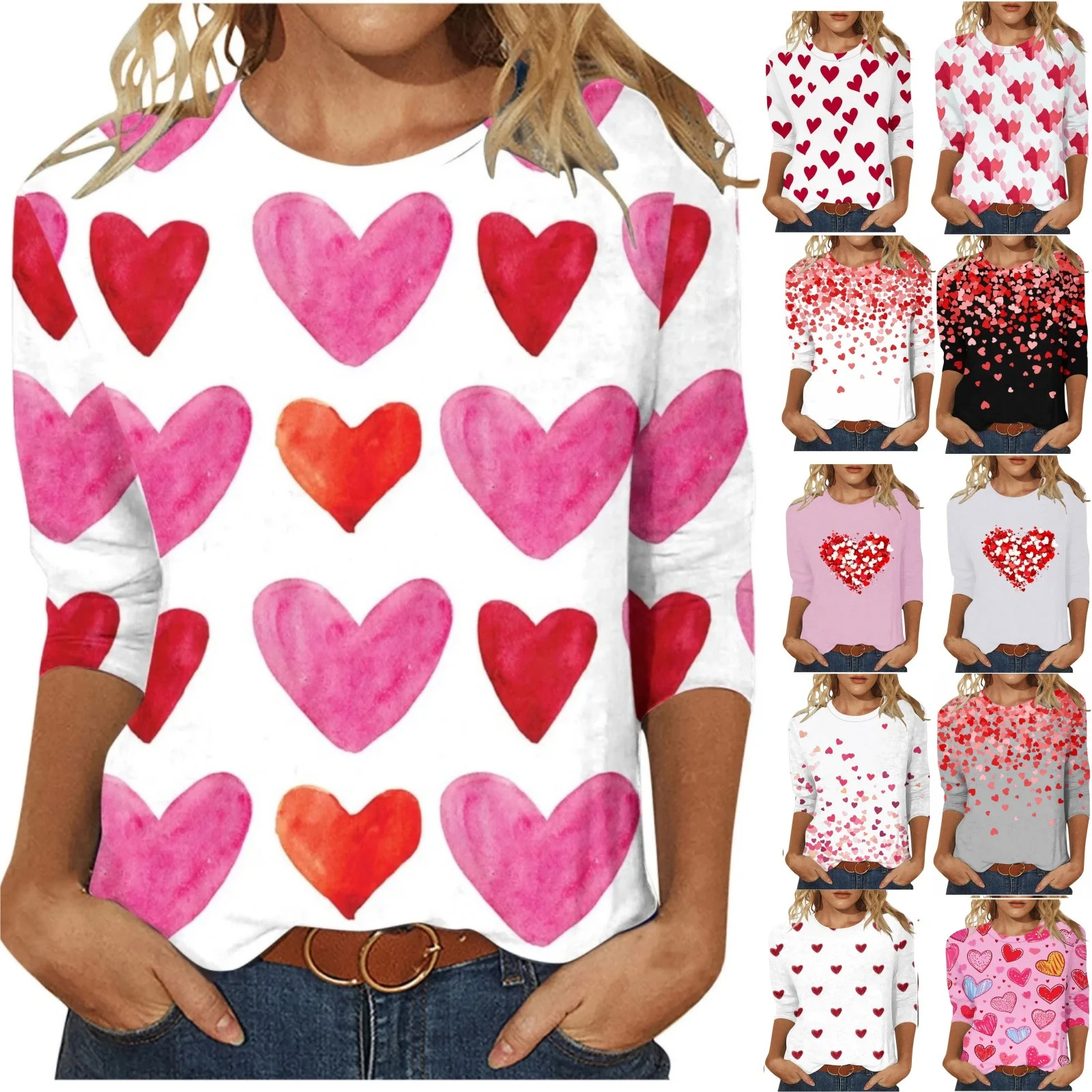 POTETI Valentines Top Women Tee Shirts for Women,Ladies Short Sleeve Pink Tshirts Crew Neck Heart... | Walmart (US)