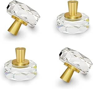 Crystal Glass Drawer Knobs Clear Cabinet Pull Brass Gold Dresser Handle Furniture Hardware for Ki... | Amazon (US)