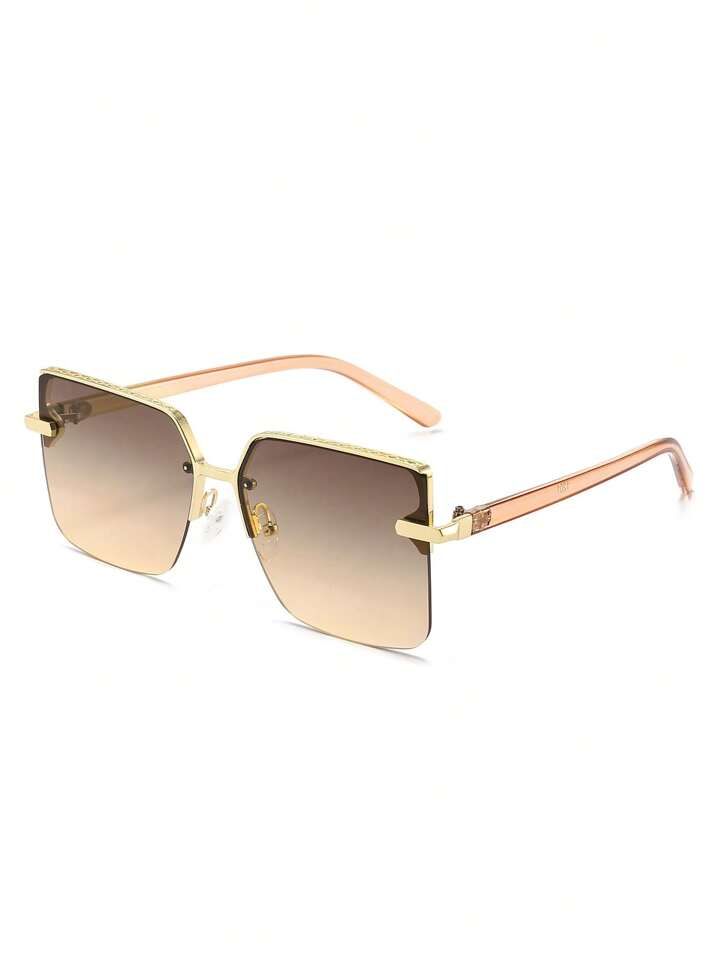1 Pair Women's Half Frame Metal Sunglasses, Suitable For Daily Travel And Wear | SHEIN